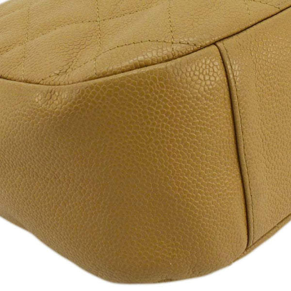 CHANEL Vintage Half Moon Quilted Caviar Leather Hobo Bag Dark Beige