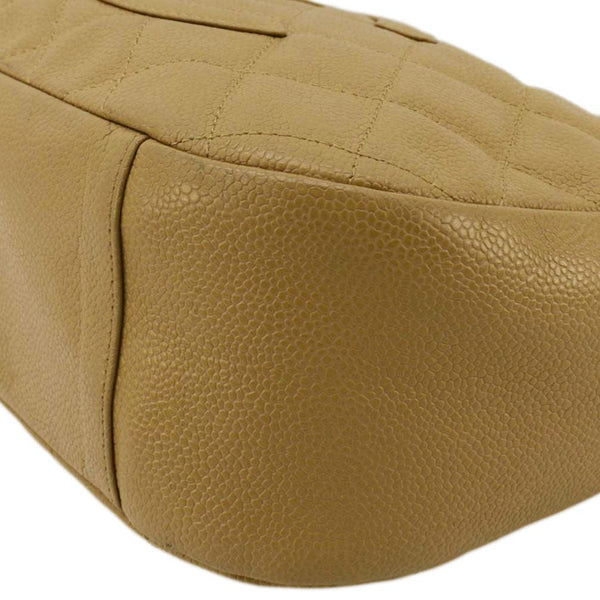 CHANEL Vintage Half Moon Quilted Caviar Leather Hobo Bag Dark Beige