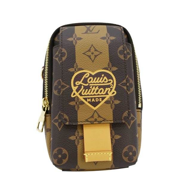 LOUIS VUITTON x Nigo Double Flap Reverse Monogram Canvas Phone Pouch Brown