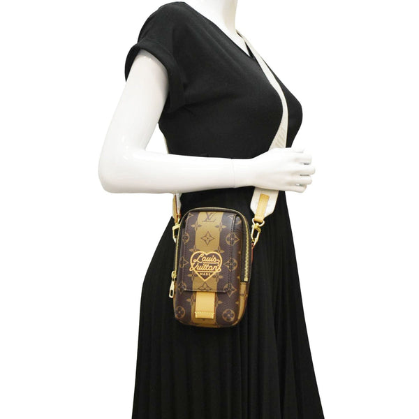 LOUIS VUITTON x Nigo Double Flap Reverse Monogram Canvas Phone Pouch Brown