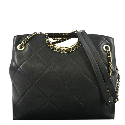 CHANEL Large A Real Catch Quilted Leather Shopping Tote Bag Black
