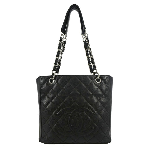 CHANEL PST Caviar Leather Quilted Shopping Tote Bag Black