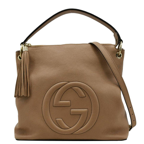 GUCCI Soho Large Pebbled Leather Hobo Shoulder Bag Tan 536194
