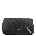 CHANEL Surpique Jumbo Chevron Lambskin Leather Flap Crossbody Bag Black