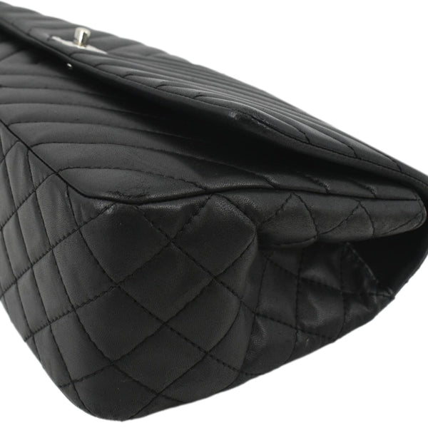 CHANEL Surpique Chevron Medium Lambskin Leather Flap Crossbody Bag Black