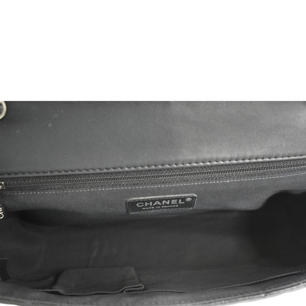 CHANEL Surpique Chevron Medium Lambskin Leather Flap Crossbody Bag Black