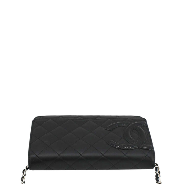CHANEL Cambon Ligne  Wallet On Chain Quilted Leather Clutch Crossbody Bag Black