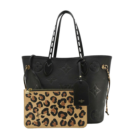 LOUIS VUITTON Neverfull MM Wild At Heart Monogram Empreinte Leather Tote Bag Black