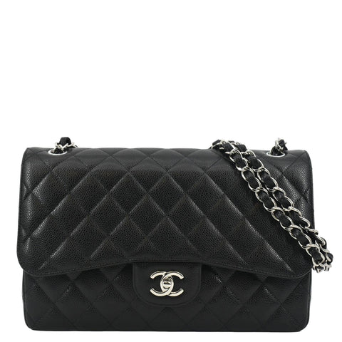 CHANEL Classic Large Double Flap Quilted Leather Shoulder Bag Black