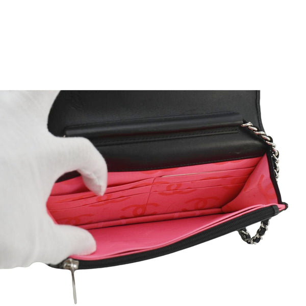 CHANEL Cambon Ligne  Wallet On Chain Quilted Leather Clutch Crossbody Bag Black