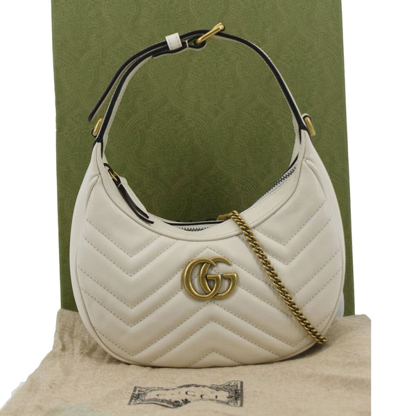 GUCCI GG Marmont Half Moon Shoulder White Bag 699514 with close front view