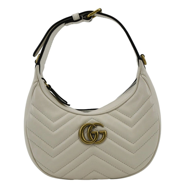 GUCCI GG Marmont Half Moon Shoulder White Bag 699514 with front view