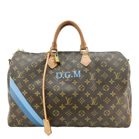 LOUIS VUITTON Speedy 40 Bandouliere Heritage Monogram Canvas Travel Bag Blue Clair