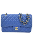 CHANEL Classic Double Flap Quilted Leather Shoulder Bag Blue