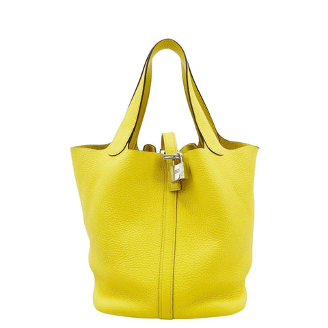 HERMES Picotin Lock 22 Taurillon Clemence Leather Hobo Bag Yellow