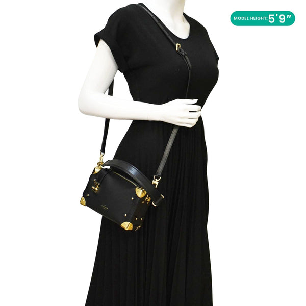 LOUIS VUITTON Side Trunk PM Grained Calf Leather Tote Bag Black