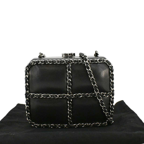 CHANEL Minaudiere Lambskin Leather Chain Clutch Crossbody Black