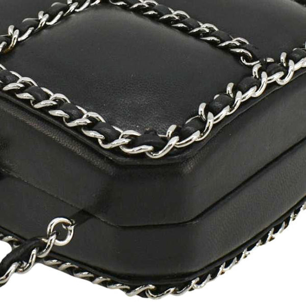 CHANEL Minaudiere Lambskin Leather Chain Clutch Crossbody Black