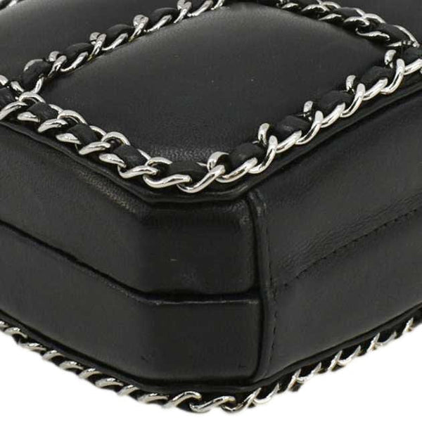 CHANEL Minaudiere Lambskin Leather Chain Clutch Crossbody Black