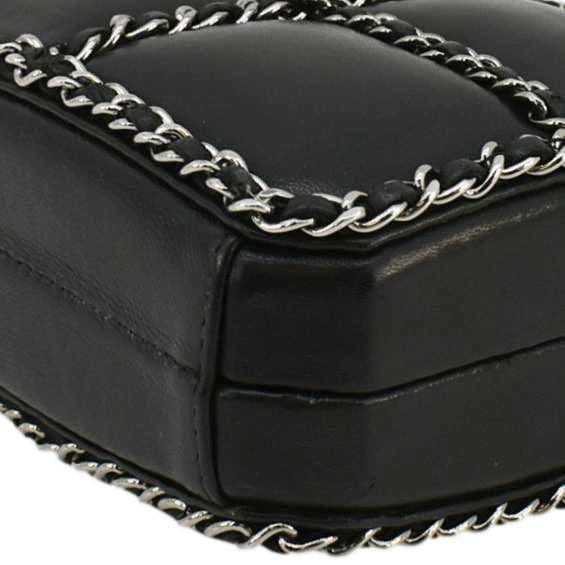 CHANEL Minaudiere Lambskin Leather Chain Clutch Crossbody Black