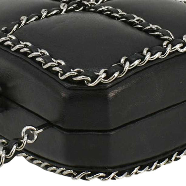 CHANEL Minaudiere Lambskin Leather Chain Clutch Crossbody Black