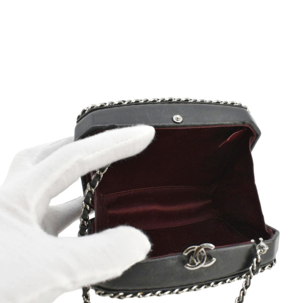 CHANEL Minaudiere Lambskin Leather Chain Clutch Crossbody Black