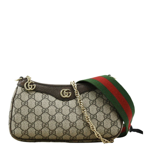 GUCCI Ophidia Web Small GG Supreme Canvas Shoulder Bag Beige 735132