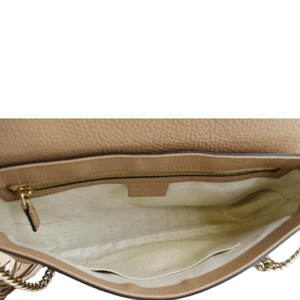 GUCCI Leather Chain Crossbody Bag Rose Beige inner look