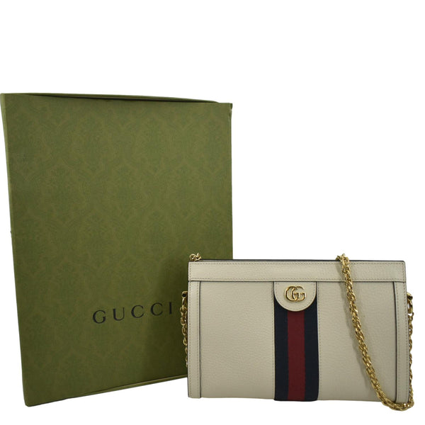 GUCCI Ophidia Small Leather Chain Shoulder Bag White 503877