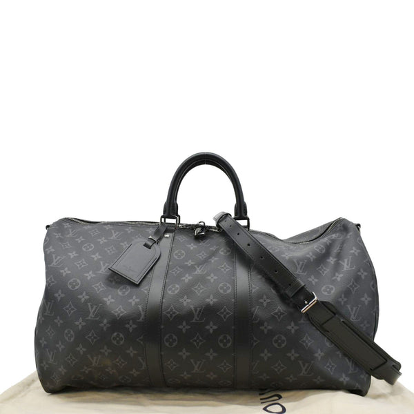 LOUIS VUITTON Keepall 55 Bandouliere Monogram Eclipse Travel Bag Black
