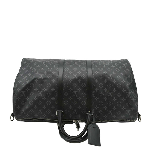 LOUIS VUITTON Keepall 55 Bandouliere Monogram Eclipse Travel Bag Black