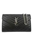 YVES SAINT LAURENT Cassandre Chain Wallet Leather Crossbody Bag Black