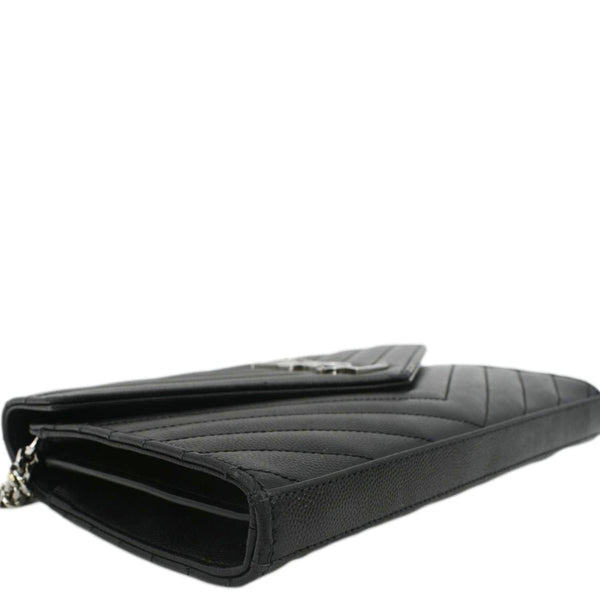 YVES SAINT LAURENT Cassandre Chain Wallet Leather Crossbody Bag Black