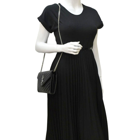 YVES SAINT LAURENT Cassandre Chain Wallet Leather Crossbody Bag Black