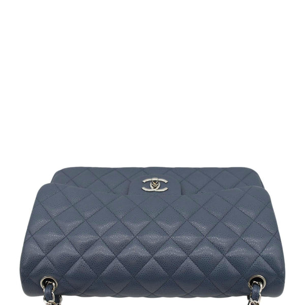 CHANEL Quilted Caviar Leather Shoulder Bag Blue upper look