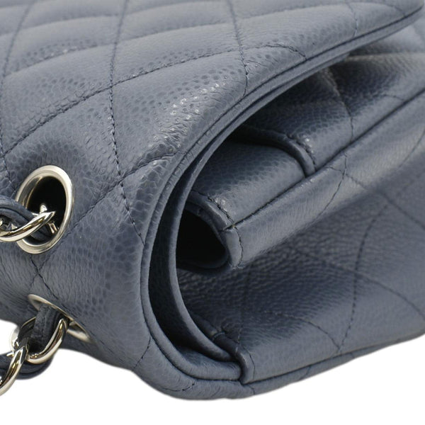 CHANEL Quilted Caviar Leather Shoulder Bag Blue uppr right corner look 