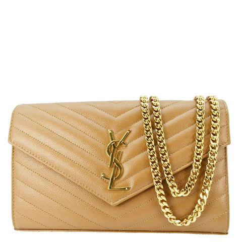 YVES SAINT LAURENT Cassandre Leather Chain Crossbody Bag Brown