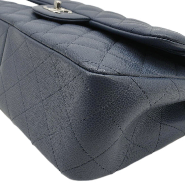 CHANEL Quilted Caviar Leather Shoulder Bag Blue lower left corner look