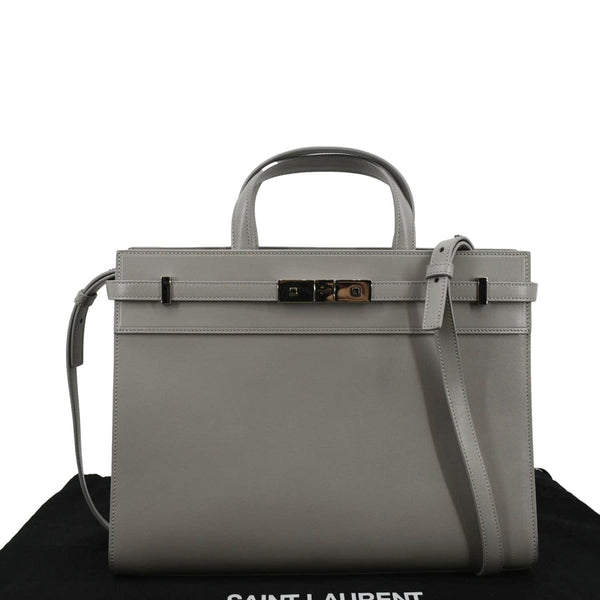 YVES SAINT LAURENT Small Manhattan Leather Shopper Tote Bag Grey