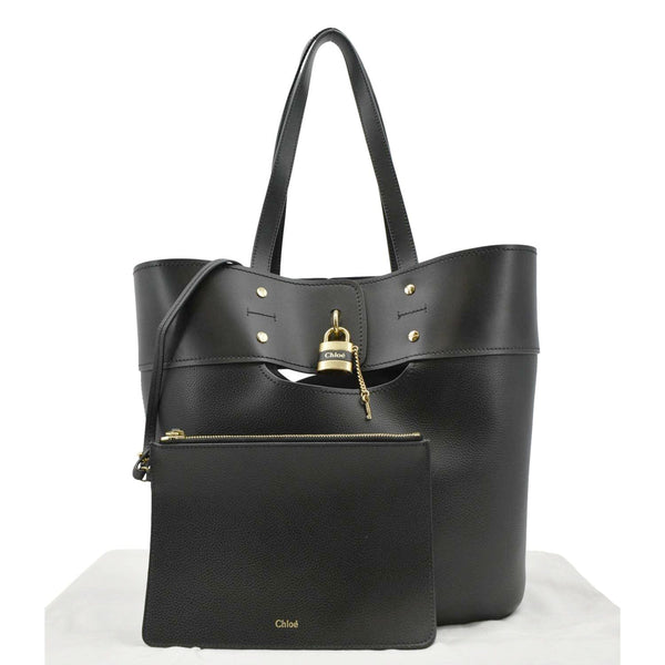 CHLOE Aby Medium Leather Tote Shoulder Bag Black front side