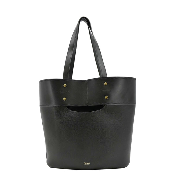 CHLOE Aby Medium Leather Tote Shoulder Bag Black  back look
