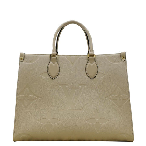 LOUIS VUITTON Onthego MM Monogram Empreinte Leather Tote Bag Cream