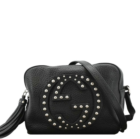 GUCCI Soho Disco Studded Leather Crossbody Bag Black 308364