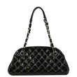 CHANEL Just Mademoiselle Bowling Small Quilted Patent Leather Shoulder Bag Black front look