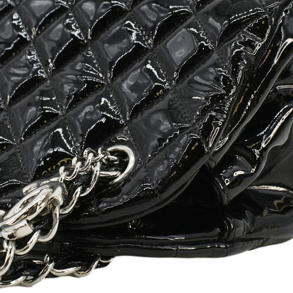 CHANEL Just Mademoiselle Bowling Small Quilted Patent Leather Shoulder Bag Black corner look