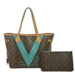 LOUIS VUITTON Limited Edition V Neverfull MM Monogram Canvas Tote Bag Turquoise
