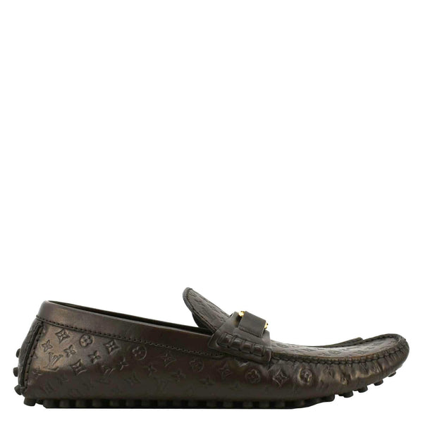 LOUIS VUITTON Hockenheim Moccasin Monogram Leather Loafers Brown US 9