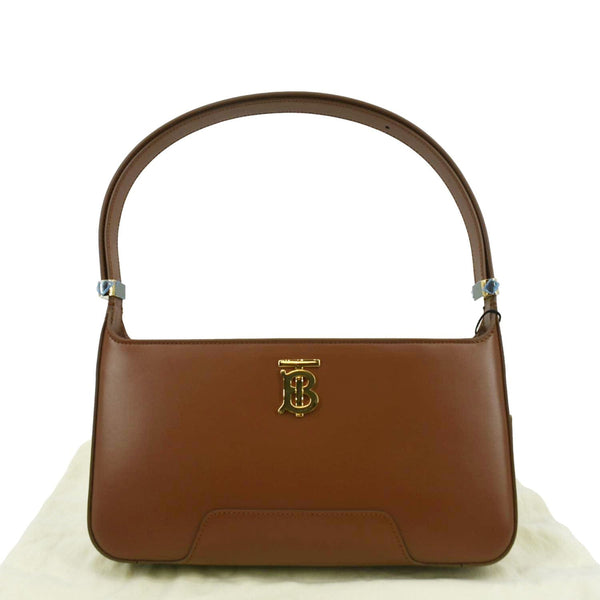 BURBERRY TB  Medium Italian Tan Leather Shoulder Bag with close front view