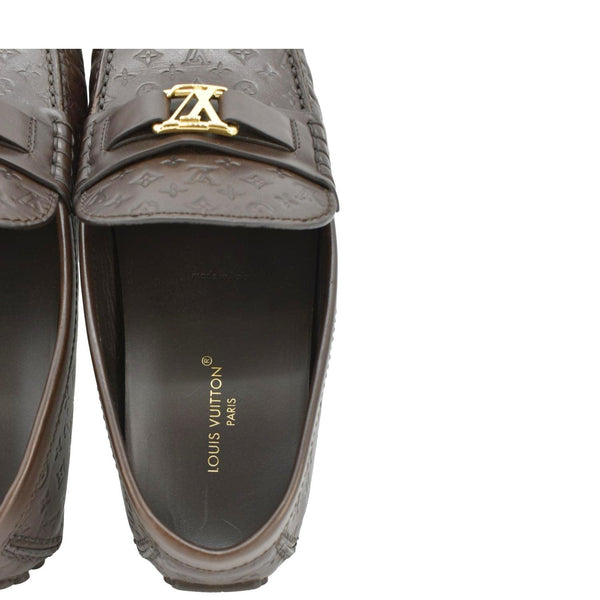 LOUIS VUITTON Hockenheim Moccasin Monogram Leather Loafers Brown US 9