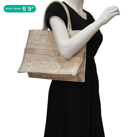 CHRISTIAN DIOR Book Embroidered Canvas Tote Bag Pink